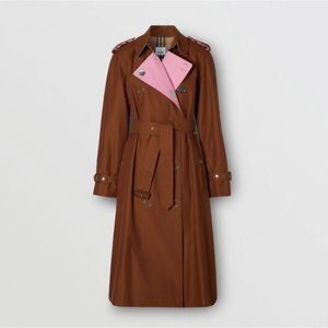 Burberry Special Edition Wharfbridge Cheasnut Brown and Pink Trench Coat size 0